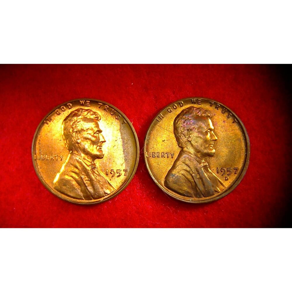 1957 Lincoln Wheat Cents (P, and D) BU Quality Crazy Tone Lot 251